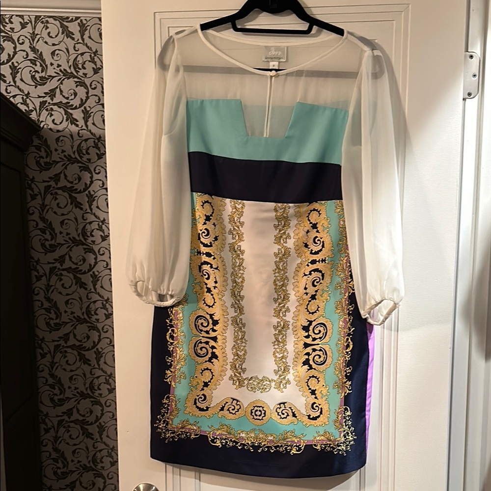 Elegant Multicolor Dress with Sheer Sleeves